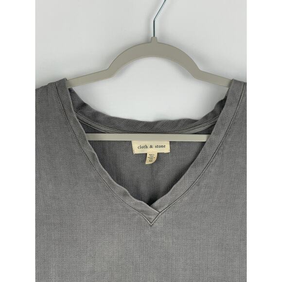 Cloth & Stone Tencel Fringe Dress Womens Size XS Grey High Low Pockets V Neck - Picture 7 of 11